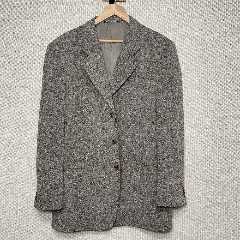 90s Armani Collezioni Tweed Sport Coat 44L 3B0V Wool Salt Pepper Textured Taupe